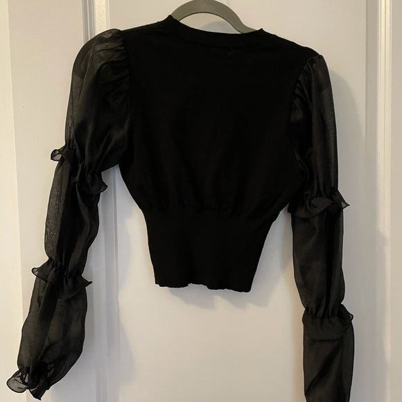 Black Puffy Long Sleeve Blouse - Picture 2 of 2
